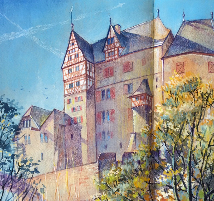 Drawing from life in Elz castle, Germany